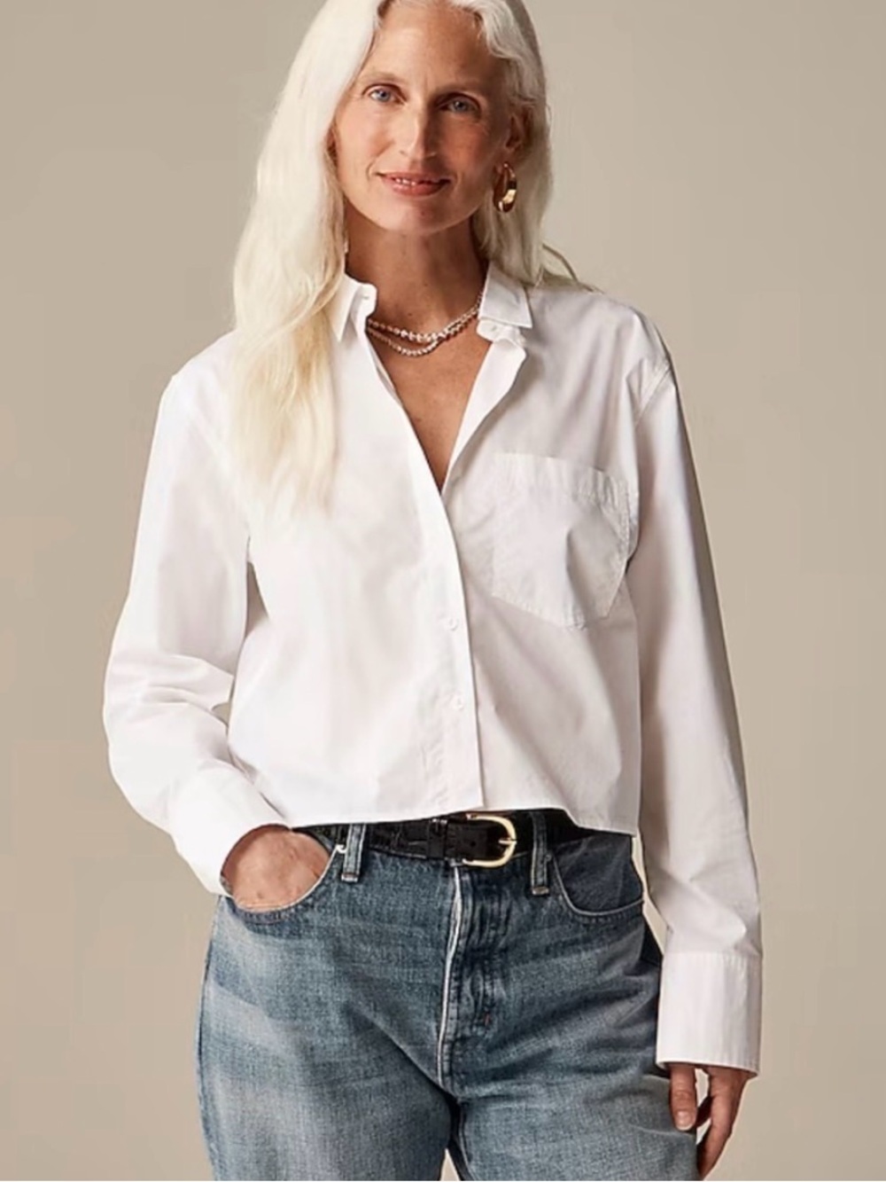 NWT JCrew Cropped Button Up Shirt Size 0 White Regenerative Cotton $118 CD020